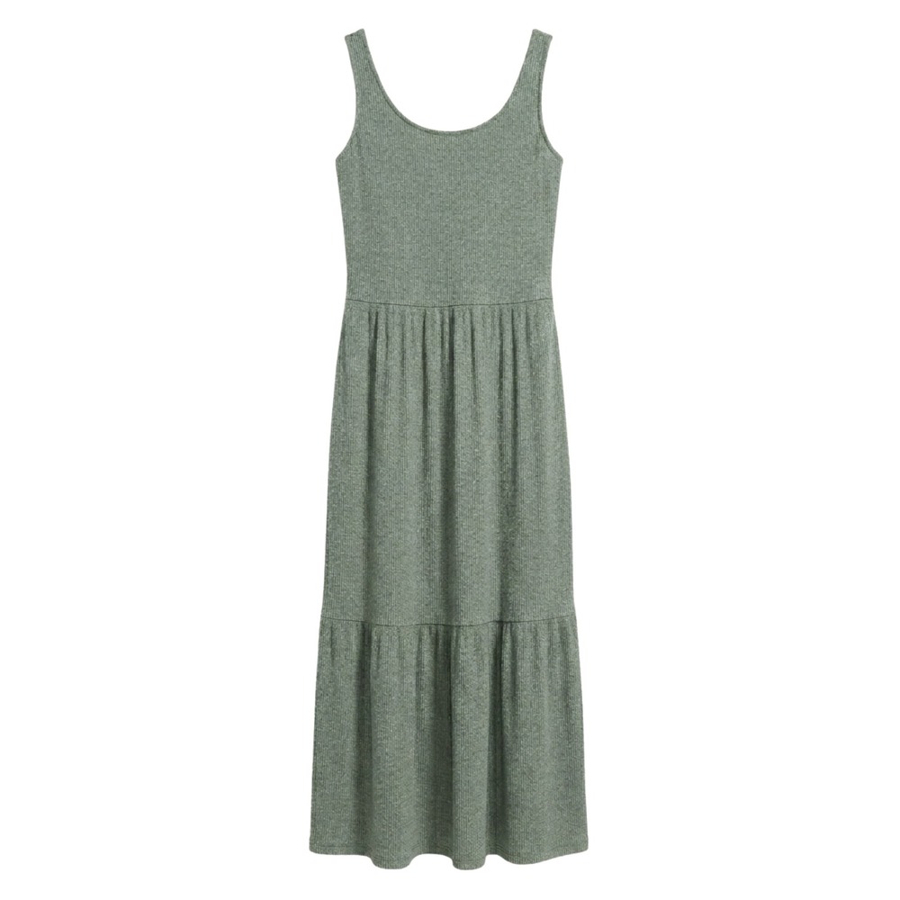 Daily Ritual Womens Green Ribbed Knit Tiered Sleeveless Maxi Dress Size Small